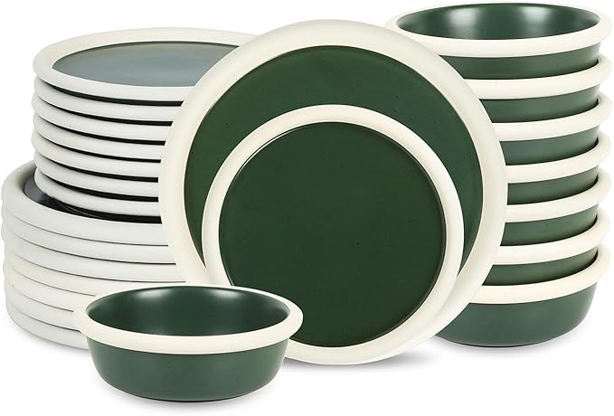 Stone Lain Capri 24-Piece Dinnerware Set Stoneware Green