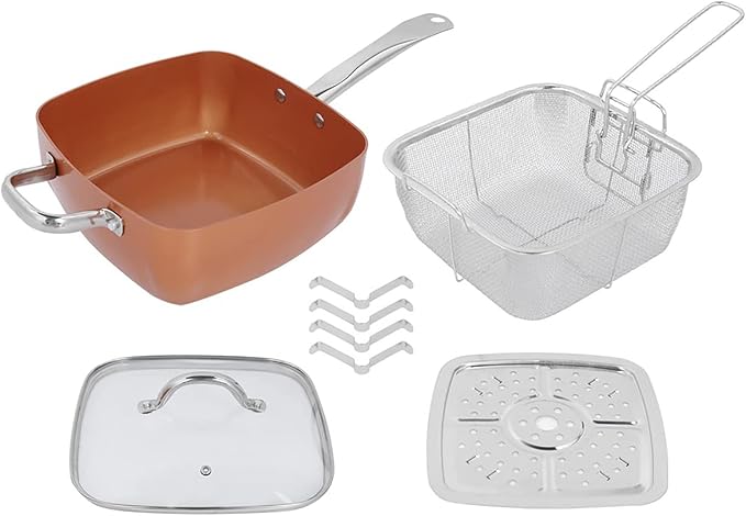 Stainless Steel Multifunctional Square Cookware Set Nonstick Pan and Deep Dish 4 - Piece - Even Heat Distribution Oven Safe to 500°F Perfect for Baking Frying and Steaming