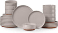 E-far 24-Piece Ceramic Dinnerware Sets Plates and Bowls Sets for 8 Stoneware Dishware Dishes Set with Terracotta Base Chip &amp Scratch Resistant Microwave &amp Dishwasher Safe Speckled Khaki