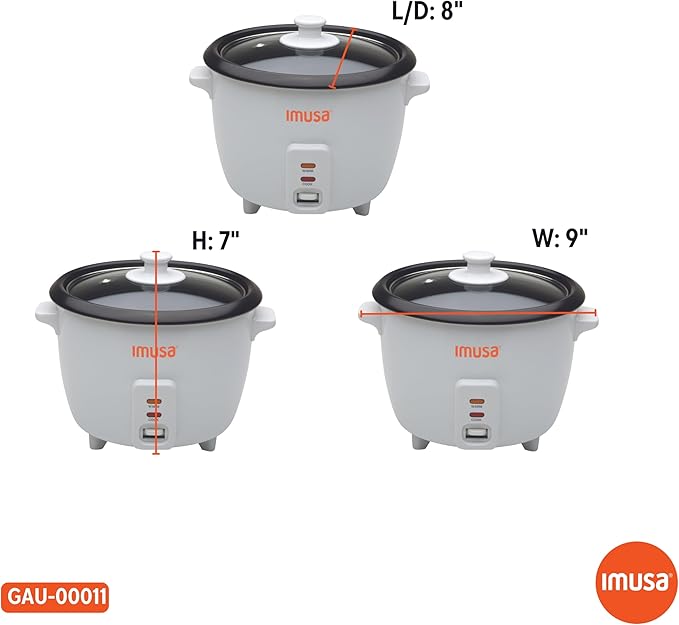 IMUSA USA GAU-00011 Electric Nonstick Rice Cooker 3-Cup (Uncooked) 6-Cup (Cooked) White