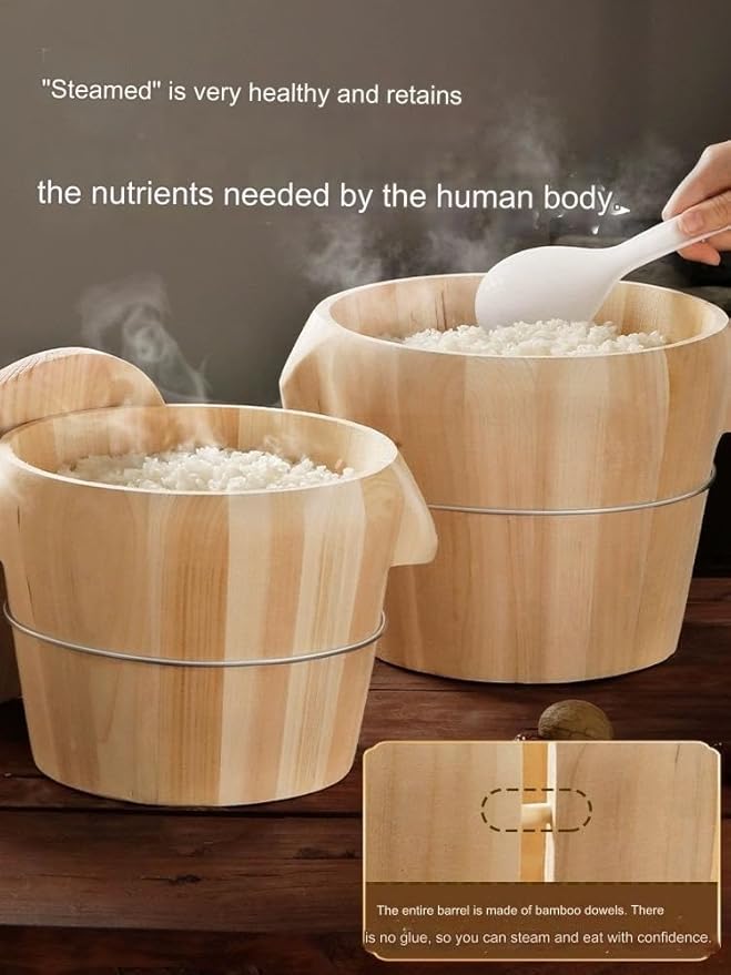 1 Set of Steaming Rice Barrel Handmade Rice Barrel Steaming Rice Barrel with Lid Wooden Storage Barrel Sushi Rice Bread Container Suitable for Home Kitchen Restaurant
