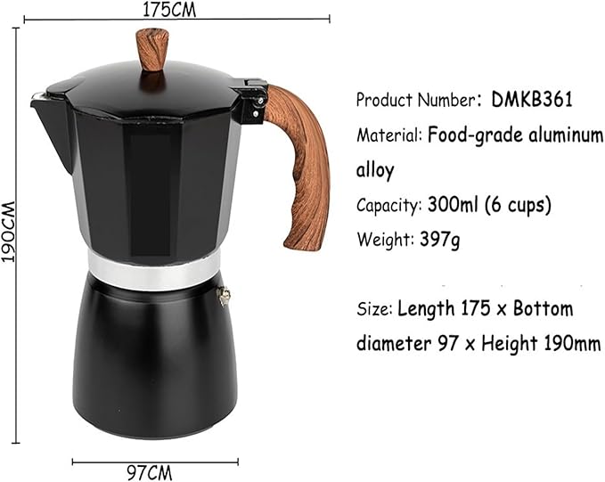 Moka Coffee Maker - Home Espresso Tool Heat Resistant Stainless Steel For Gas Stove(DMKB361)