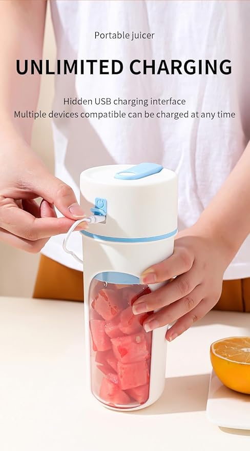 Portable Blender for Shakes and Smoothies 18oz Personal Size Blender with USB-C Rechargeable 6 Blades for Crushing Ice White