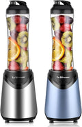 La Reveuse Smoothies Blender Personal Size 300 Watts with 18 oz BPA-Free Portable Travel Sports Bottle(Silver+ Light Blue)