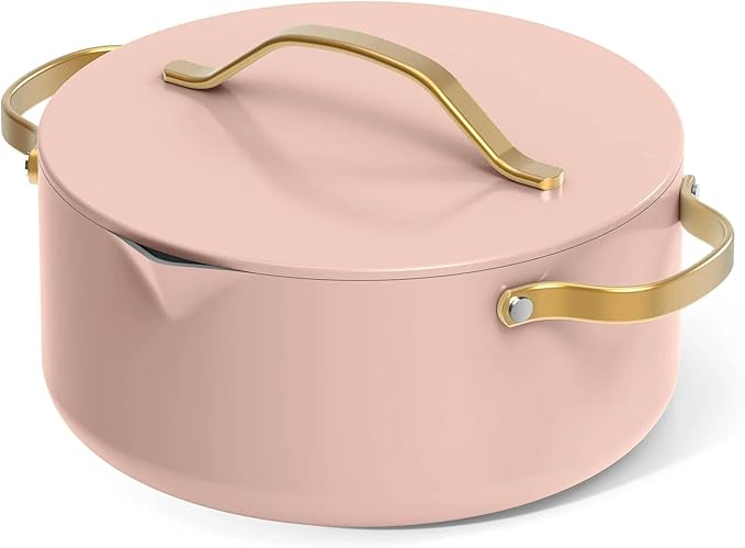 12-Piece Ceramic Nonstick Cookware Set with Lids Induction Compatible Pots and Pans Dishwasher Oven Safe Durable Ceramic Construction with Pour Spouts and Gold-Tone Handles (Rose)