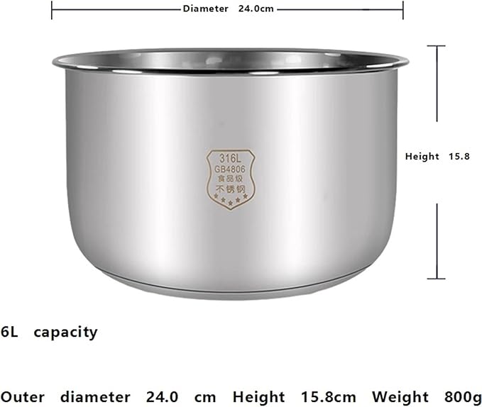 Electric Pressure Cooker Liner Compatible With Midea Electric Pressure Cooker 316L Stainless Steel Liner 4L 5L 6L Inner Thickening General(6L)