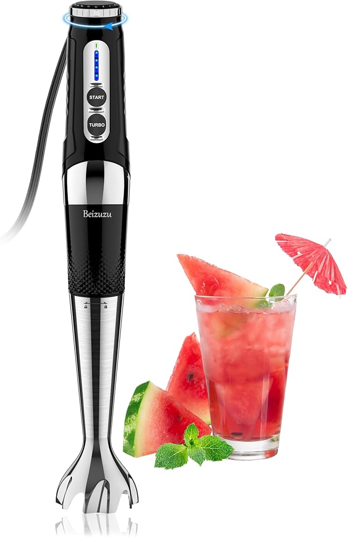 Immersion Hand Blender: 3-Angle Adjustable with Variable 21-Speed Control Powerful Hand Blender Electric for Milkshakes | Smoothies | Soup| Puree | Baby Food (Black)