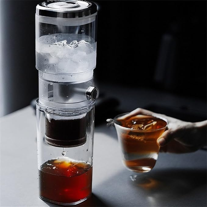 Cold Brew Ice Slow Drip Coffee Maker with Stable Drip Rate High-Density Filter and Transparent PCTG Body for Smooth Home Brewing(Black)