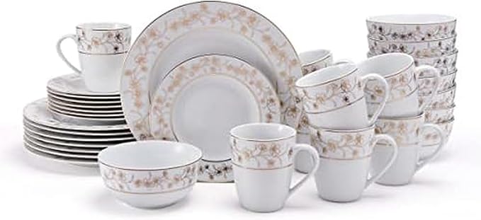 Mikasa Floral Metallic Gold 32 Piece Dinnerware Set Service For 8 White