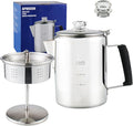 Multi Use Percolator Coffee Pot Stainless Steel Stove Top Coffee Maker with Two Borosilicate Glass Knob Silica Handle Camping Coffee Pot Using on Campfire Stove &amp Induction Cooker Silver 9 Cup