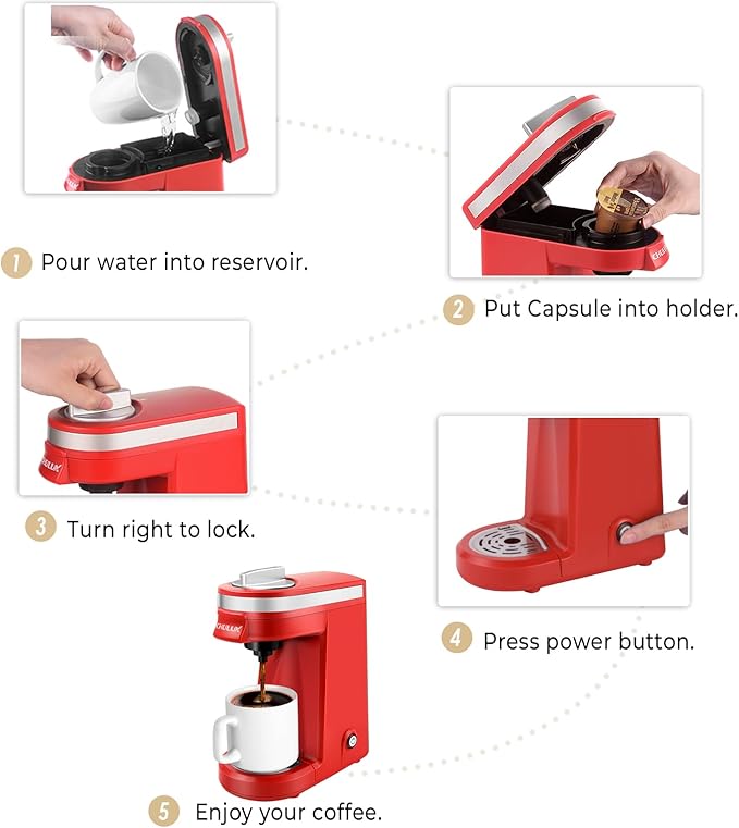 CHULUX Mini Coffee Maker for K Capsule Single Serve Coffee Maker for One Cup Americano Lightweight Pod Coffee Machine Red