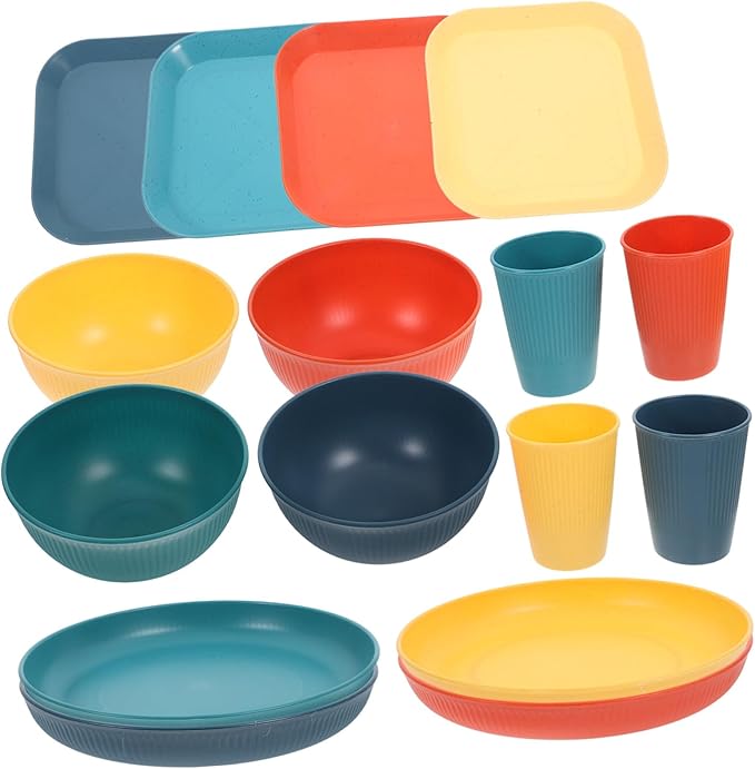 PRETYZOOM Correlle Dinnerware Set Plates Bowls Set Unbreakable Tableware for Outdoor Events Camping Parties Barbecue