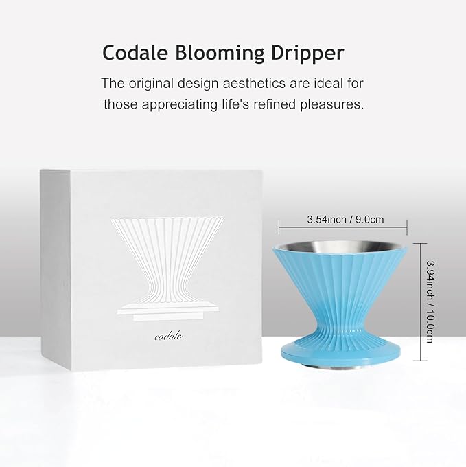 Pour Over Coffee Dripper Drip Coffee Pour Over Maker Resuable Blossom Cone Funnel Stainless Steel Metal Coffee Filter for Travel Camping Office Home Coffee Maker Brew (Sky Blue)