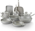 12Pcs Cookware set Made in Italy pots and pans set Nonstick kitchen set Greblon nonstick coating Healthy &amp PFOA/GenX-free Oven-safe baking pans Grey (12 Piece)