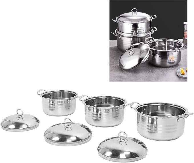 Topyond 3 Piece Stainless Steel Pot Set Even Heat Distribution AntiStick Coating Soup Pots with Lids Induction Ready Cookware for Home Kitchen and Restaurants Easy Cleaning