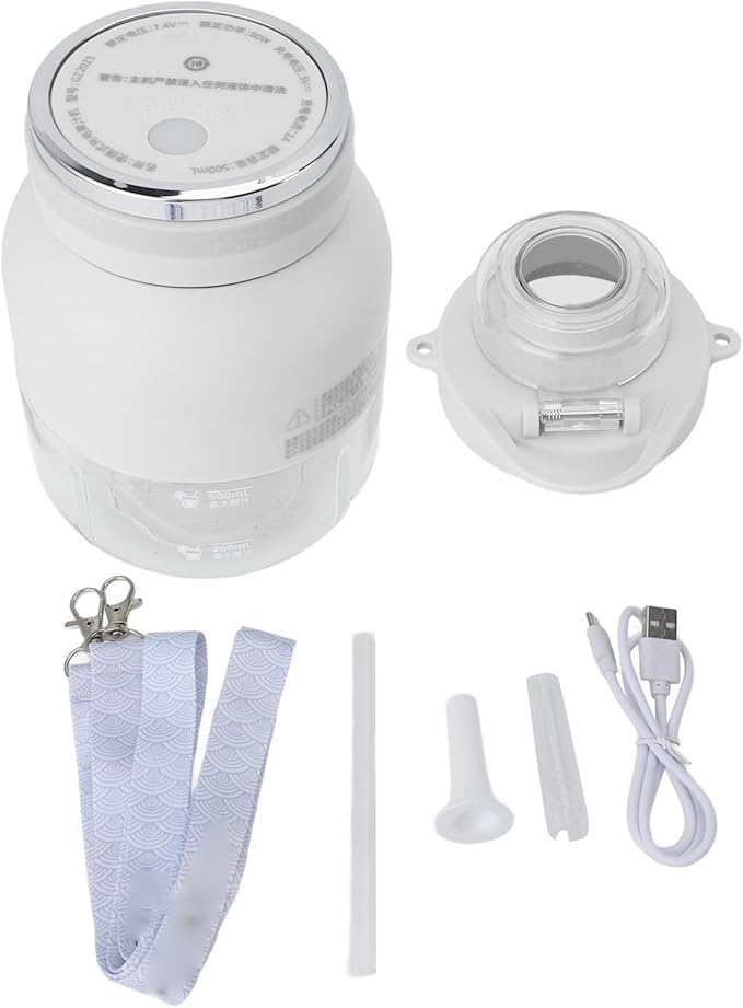 Portable Blender Mini Automatic Portable Juicer with Plastic Straw Electric Portable Smoothie Blender with Hanging Rope Durable Travel Blender(White)
