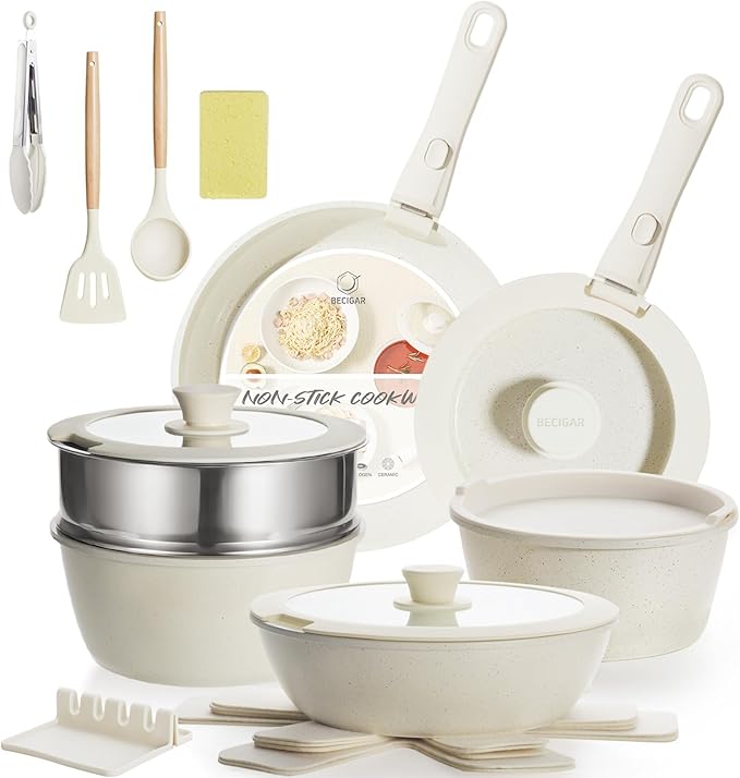 21PCS Pots and Pans Set Ceramic Pots and Pans Set Non Stick Removable Handle Stackable Nonstick Cookware Set Non Stick for Cooking
