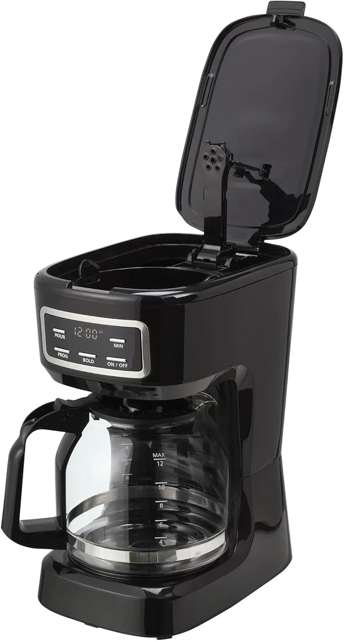 Black 12-Cup Programmable Drip Coffee Maker FDA Grade Auto Brew for Home &amp Kitchen Coffee Bar Essential