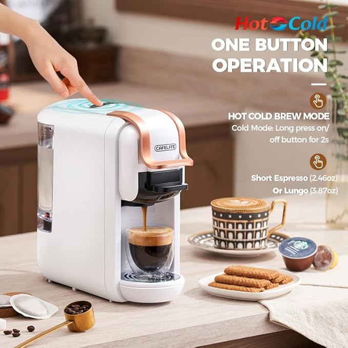 MK-603 Mini Multi Pod Coffee Maker with 260ml Portable Coffee Cup 4 in 1 Hot/Cold Single Serve Espresso Machine Compatible with K Cup Nes OriginalDG Capsules/Ground Fast Brew Black
