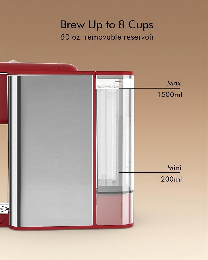 Single Serve Coffee Maker - 3-in-1 K Pod Coffee Machine Ground Leaf Tea 50oz Reservoir Red