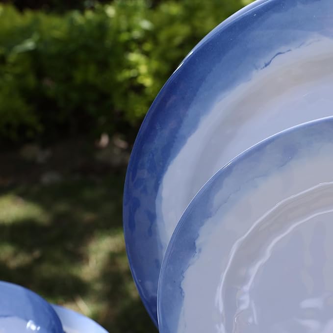 Melamine Dinnerware Sets- 12pcs Melamine Plates and Bowls Set for 4 Suitable for Indoor and Outdoor Use Blue