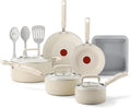 T-Fal Signature Nonstick 12 Piece Cookware Set Oven Safe Up to 350°F Dishwasher Safe Pots and Pans Set Includes Frying Pans Saucepan Stockpot Cooking Utensils Beige