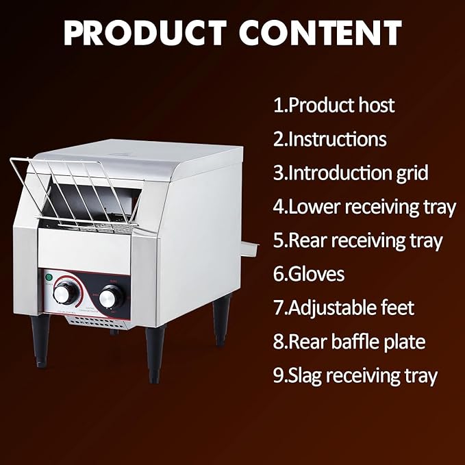 Commercial Conveyor Toaster 150 Slices/Hour Stainless Steel Toaster Oven with Dual Heating &amp 7-Speed Belt for Bagels/Buns/Bread in Cafes/Buffets