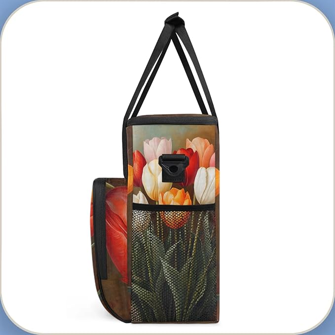 Flower Tulip Bouquet Coffee Maker Travel Bag for Keurig K-Mini/K-Mini Plus Insulated Waterproof Tote with Pockets for K-Cup Portable Single-Serve Brewer Case