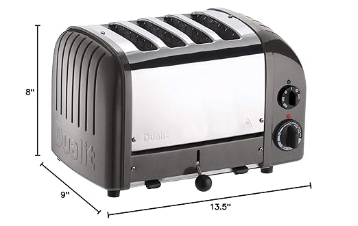 Cadco CTW-4M (120V) Stainless Steel Buffet Toaster 13-1/2 Wide 4 Slot Metallic Grey Aluminum End Panels Commercial Pop-Up Toaster for Restaurant Hotel Food Truck 120V 1745W NSF Certified