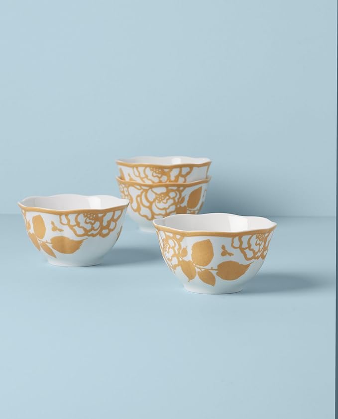 Lenox Butterfly Meadow Cottage Rice Bowls Set of 4 3.10 LB Goldenrod