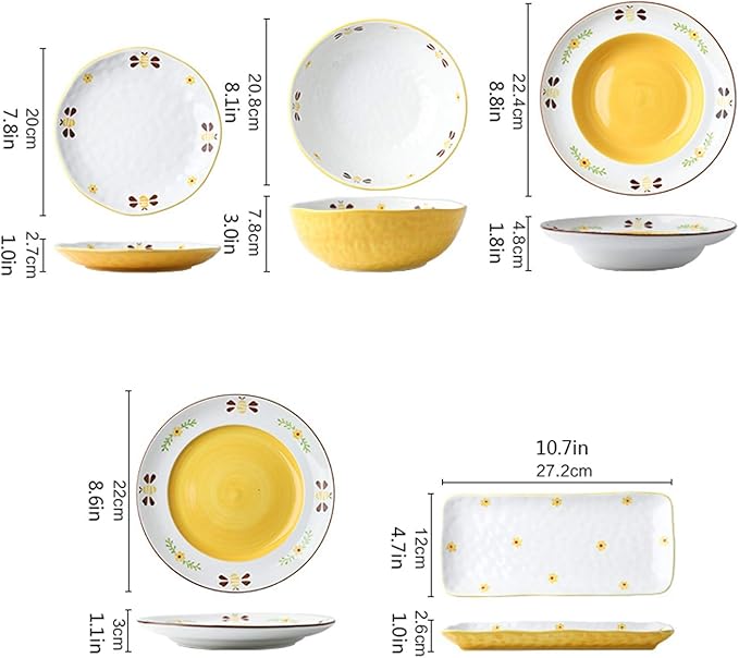 Beautiful Cute Hand-Painted Bees Dinnerware Sets Durable Ceramic Dinner Plate Sets Creative Dishes Set Plates Bowls and Snack