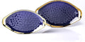 Stone Lain Florian Porcelain Large and Medium Oval Platters with Handle Service Set Blue with Gold Rim