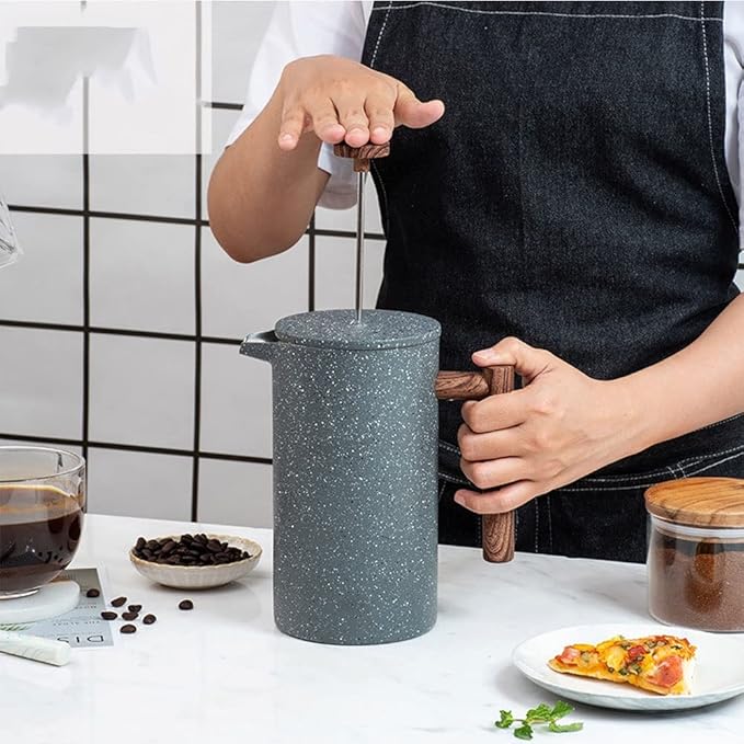 Stainless Steet French Press Coffee Maker Double Walled Insulated Coffee &amp Tea Brewer Pot &amp Maker Keeps Brewed Coffee or Tea Hot 1000 ml Gray Black