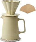 Pour Over Coffee Maker Ceramic Coffee Dripper with 40pcs V02 Paper Filter &amp Coaster 18.2oz/540ml Flower Shape Pour Over Coffee Filter set (Celadon Set)