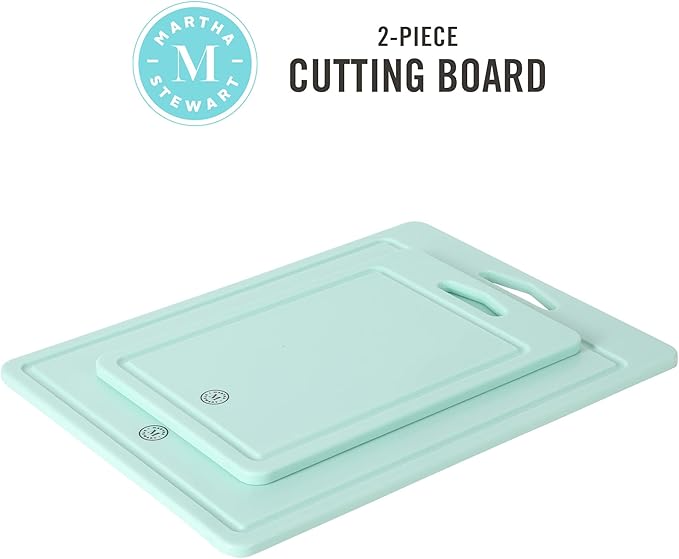 Martha Stewart Lockton Premium Nonstick 10 Piece Enamel Aluminum Pots and Pans Cookware Set + Martha Stewart BPA Free Plastic Cutting Board (16 x 12 and 12 x 8) - Martha Blue