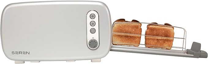 BergHOFF Seren Side Loading Toaster with Cool Touch Exterior and Removable Crumb Tray With Cream Panel use as Serving Tray
