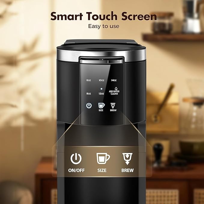 Single Serve Coffee Maker 2 in 1 Coffee Machine for K-Cup &amp Ground Coffee 6 to 14oz Brew Sizes Pod Coffee Makers with 40oz Removable Water Reservoir LCD Screen Self-cleaning for Home