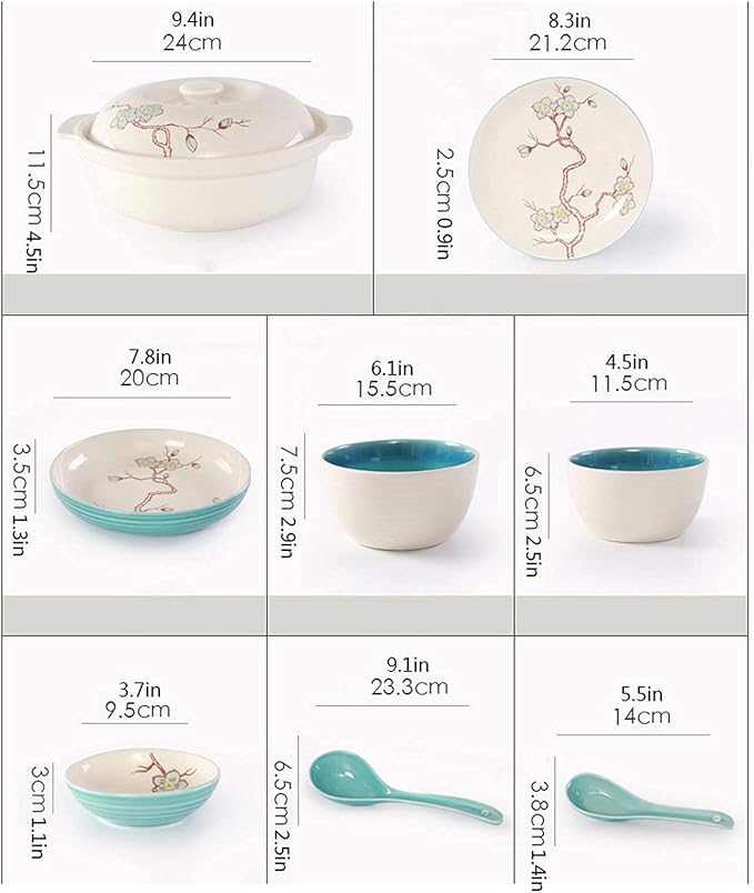 Dishes Dessert Plates 28-Piece Kitchen Dinnerware Set Household Ceramic Dinner Plate Sets Creative Plum Pattern Dishes Dinnerware Sets Service For 6 Appetizers Sal