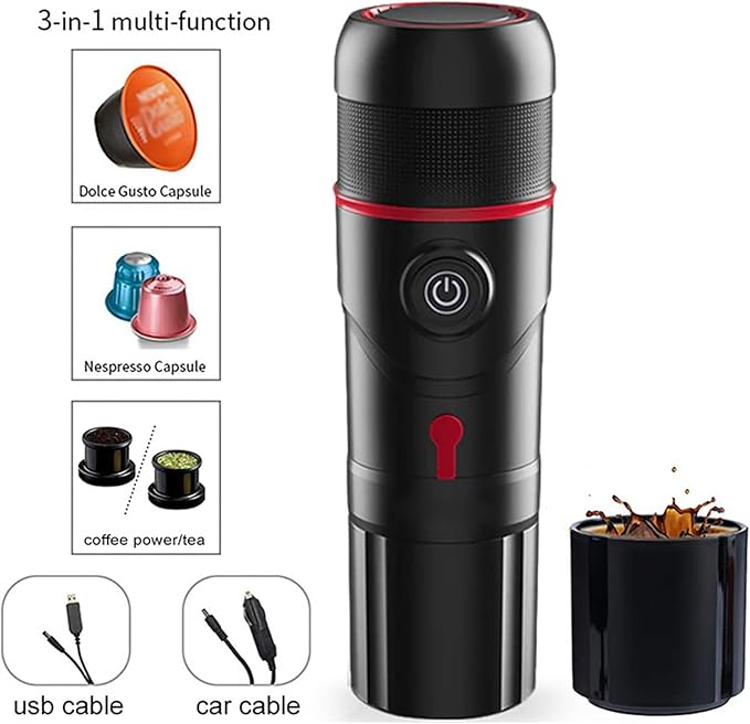 Portable Electric Espresso Machine Car Mini Coffee Maker with Heating Function 15 Bar Extraction Compatible with NS/DG Pods &amp Ground Coffee for Hiking Camping Travel RV Fishing