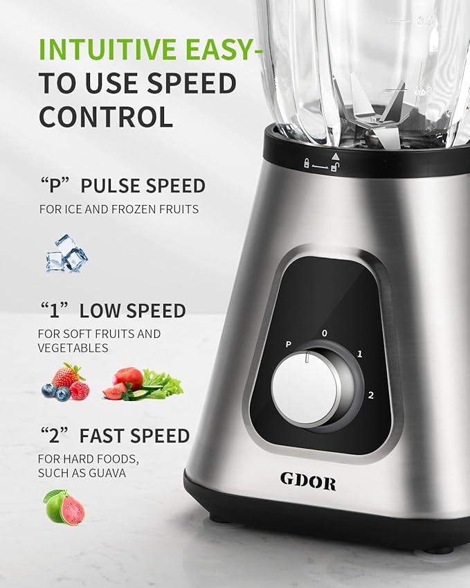 GDOR 1200W Blender for Smoothies and Shakes 52 Oz Countertop Blender &amp 22 Oz Personal Blender Combo 6-leaf Blade 3 Adjustable Speed for Juices Frozen Fruit Drinks Sauces Self-Cleaning