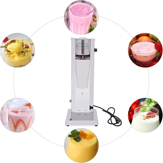 Electric Single Head Milk Shaker180W 2 Speed Adjustable Stainless Steel Silver Commercial Drink Mixer With 1Stainless Steel Cup＆1Clear PP CupSmoothie Malt For Cocktail Tea Coffee