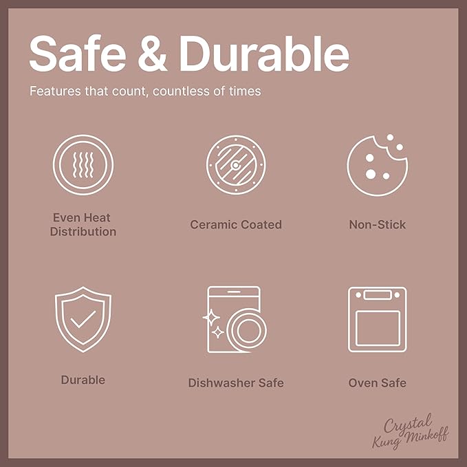 Crystal Kung Minkoff Ceramic Cookware Set – 14-Piece Pots and Pans Set with Lids Silicone Utensils &amp Oven Mitts Nonstick and Non-Toxic PTFE/PFAS Free Dishwasher &amp Stovetop Safe Up to 500°F