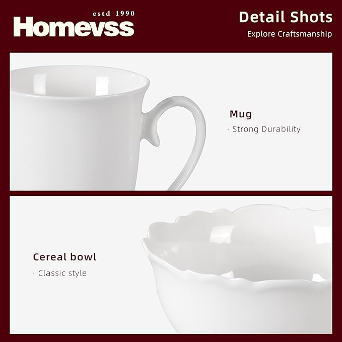 HomeVss New Bone China Dinnerware Set Embossed Winds Service for 4-20pc Set