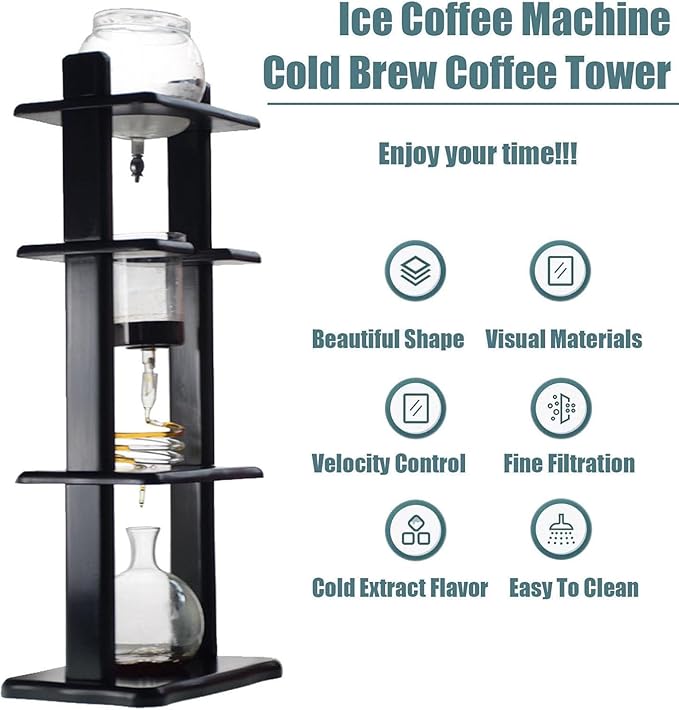 Ice Drip Coffee MakerCold Brew Drip Tower Iced Coffee MakerAdjustable Dripper1000ml Large Capacity Cold Brew Coffee Tower for Home and Office