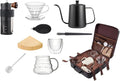 Single Serve Manual Pour Over Coffee Maker Kit - Portable V60 Drip Cone Gooseneck Kettle Glass Carafe &amp Grinder for Travel Camping Home &amp Specialty Brewing (Black)