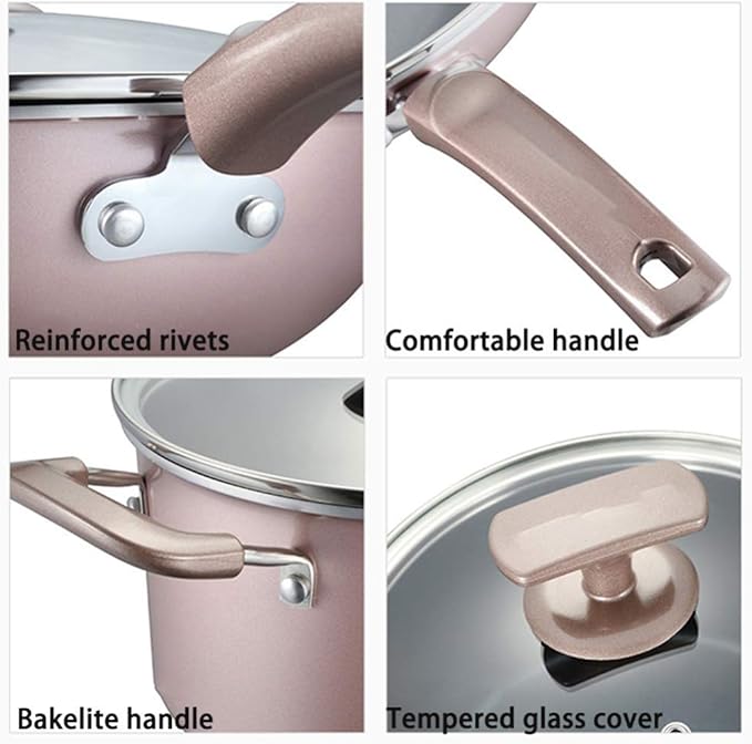 Aluminium Non-Stick Cookware - 3 Piece Saucepan Setwith Tempered Glass Cover Comfortable HandleSuitable for A Variety of Heat Sources Including Cookers Non Stick Pan