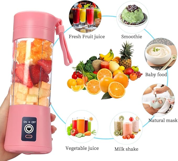Electric USB Juicer Blender Portable Juicer Cup 380ml Water Bottle Juicer Machine with 6 Blades 2000mAhpink