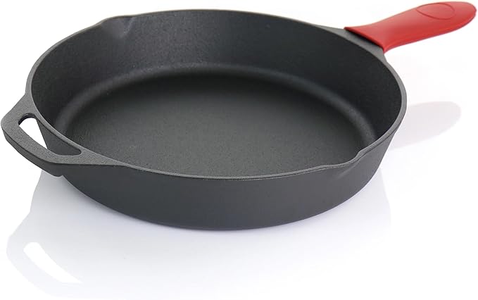 9-Piece Cast Iron Skillet Set with Lids 6/8/10 Inch Skillets &amp Red Silicone Holders Stovetop Oven Grill Multipurpose Cast Iron Cookware Set