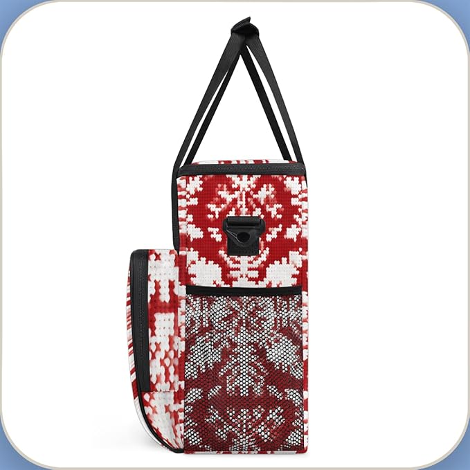 Red Ethnic Pattern Coffee Maker Carrying Bag Snowflake Travel Storage Bag Compatible with K-Mini or K-Mini Plus Single Serve Coffee Brewer Carrying Case with Multiple Pockets &amp Shoulder Strap