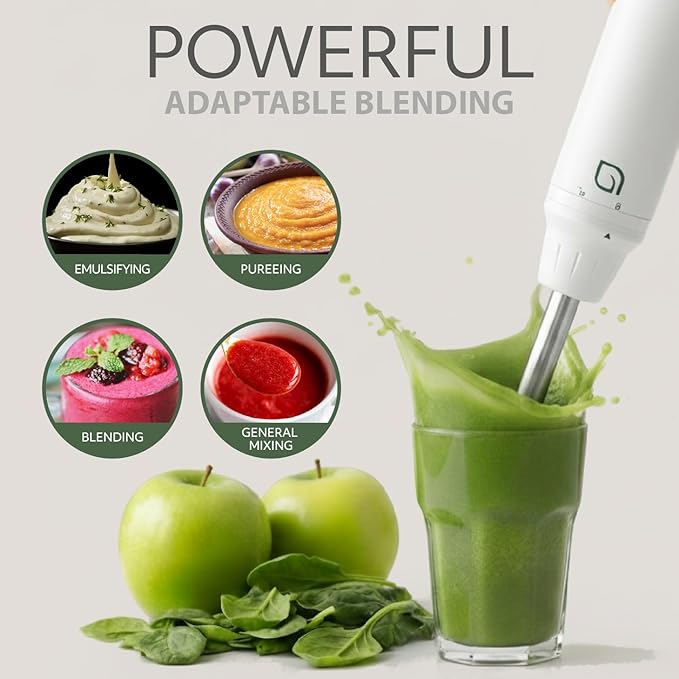 WILLOW Eco Series 5 Speed Immersion Blender Handheld Powerful yet Quiet 500 Watt Electric Stick Blender with Turbo Mode &amp Removable Base Hand Blender for Soup Smoothie 304 Stainless Steel - WH